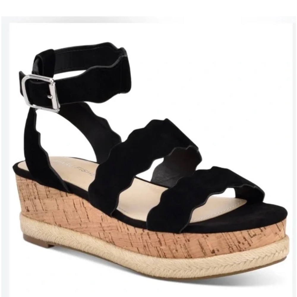 Marc Fisher Wavy Black Espadrilles Suede Sandals / Wedges / Platforms 10